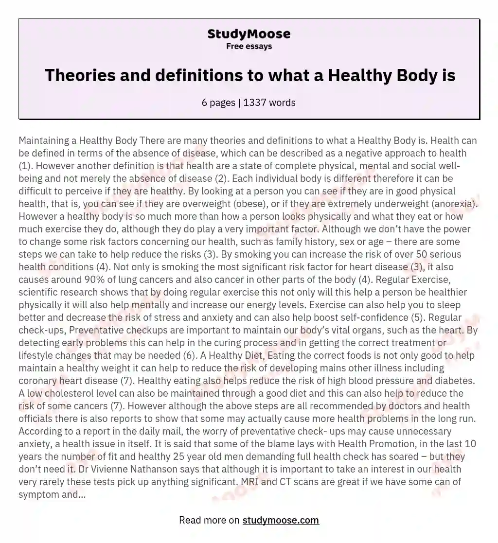 Theories and definitions to what a Healthy Body is essay