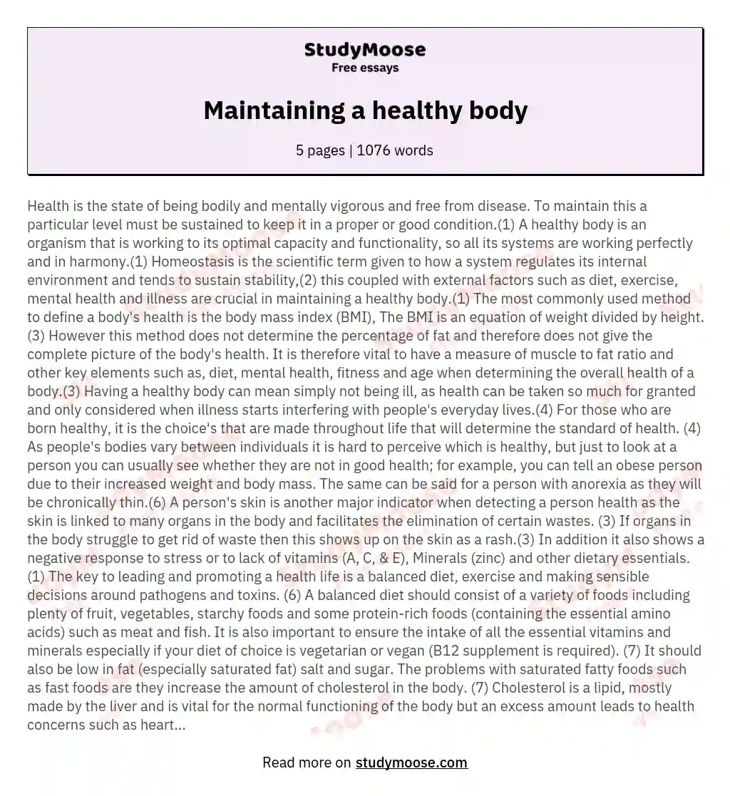 essay about healthy