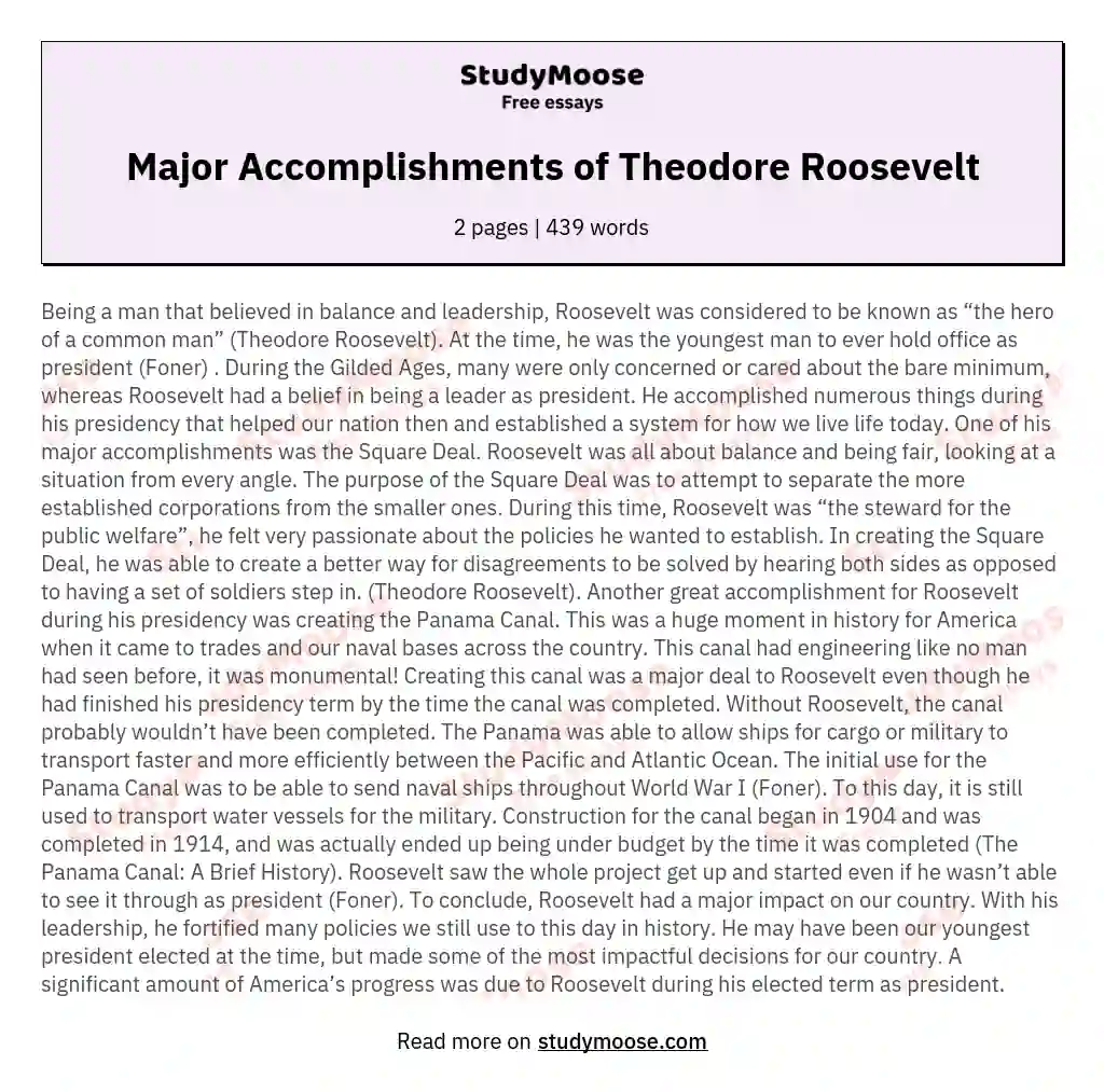 Major Accomplishments of Theodore Roosevelt