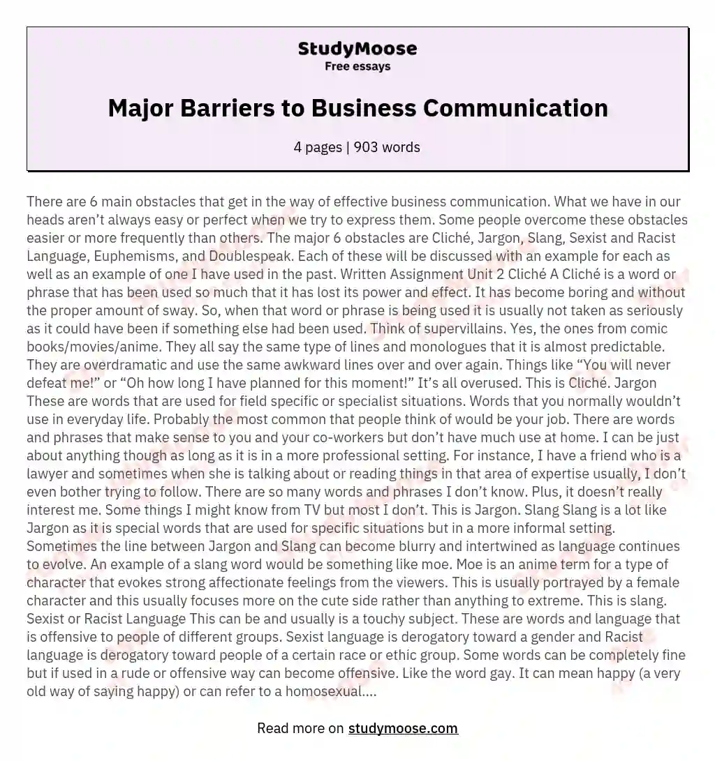 Major Barriers to Business Communication essay