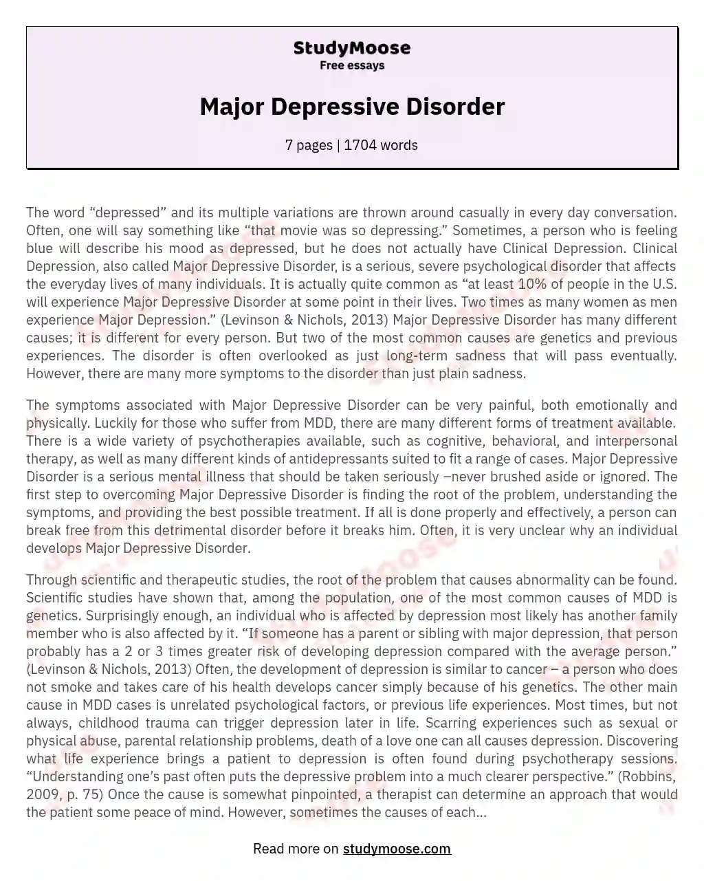 Major Depressive Disorder essay