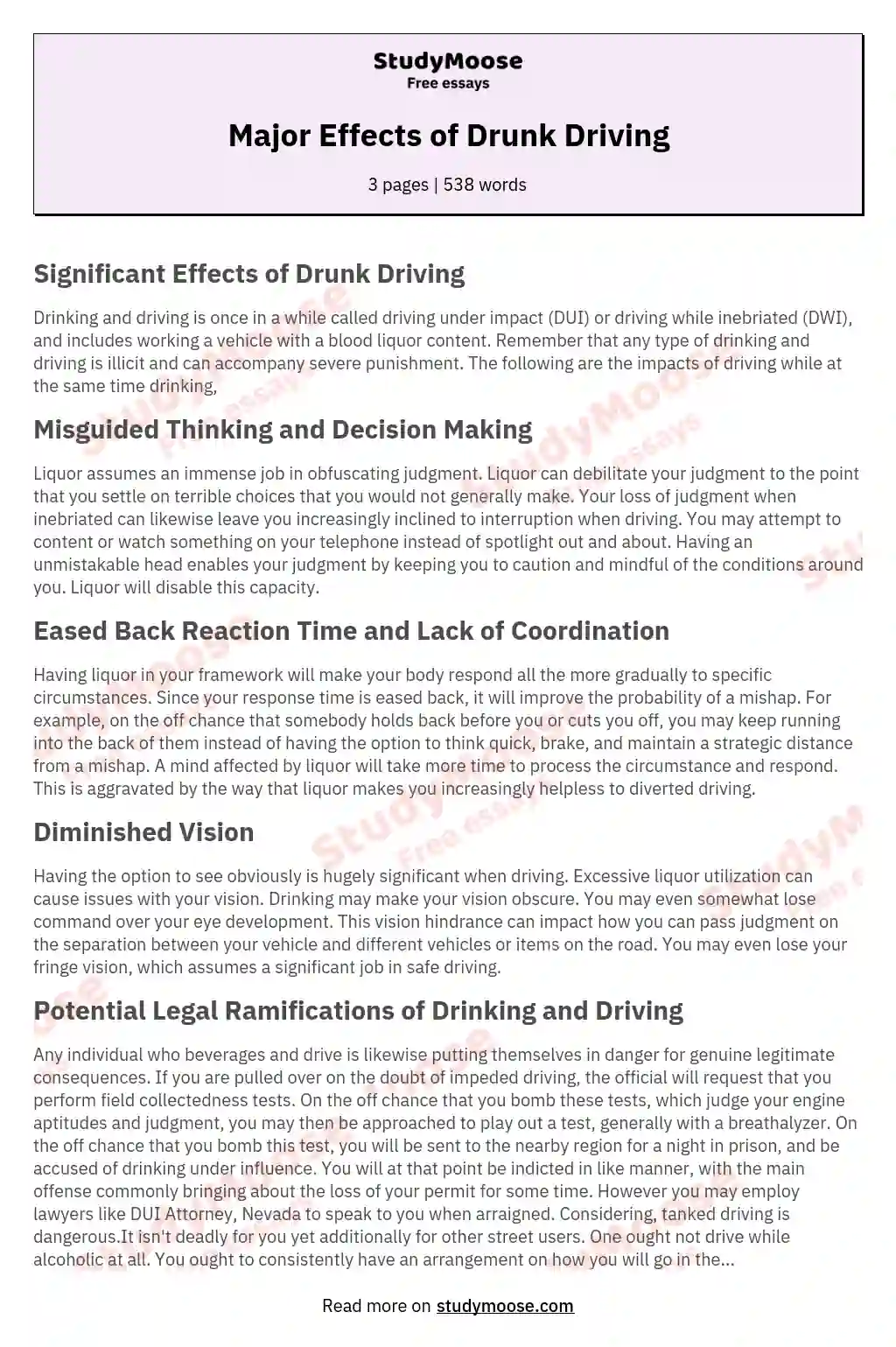 Major Effects of Drunk Driving essay