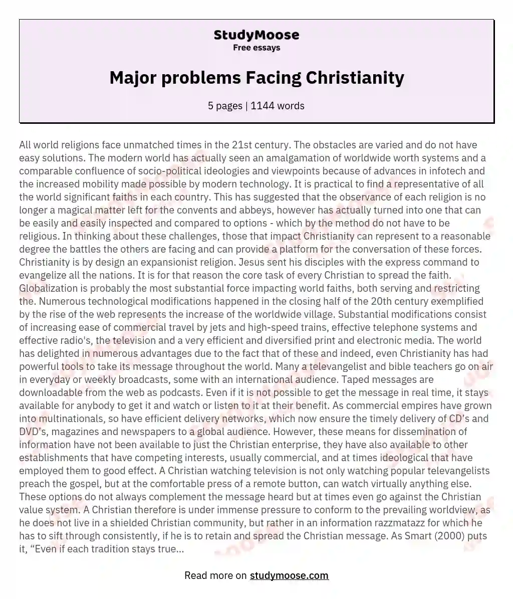 Major problems Facing Christianity