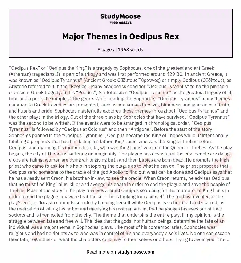 Major Themes in Oedipus Rex essay