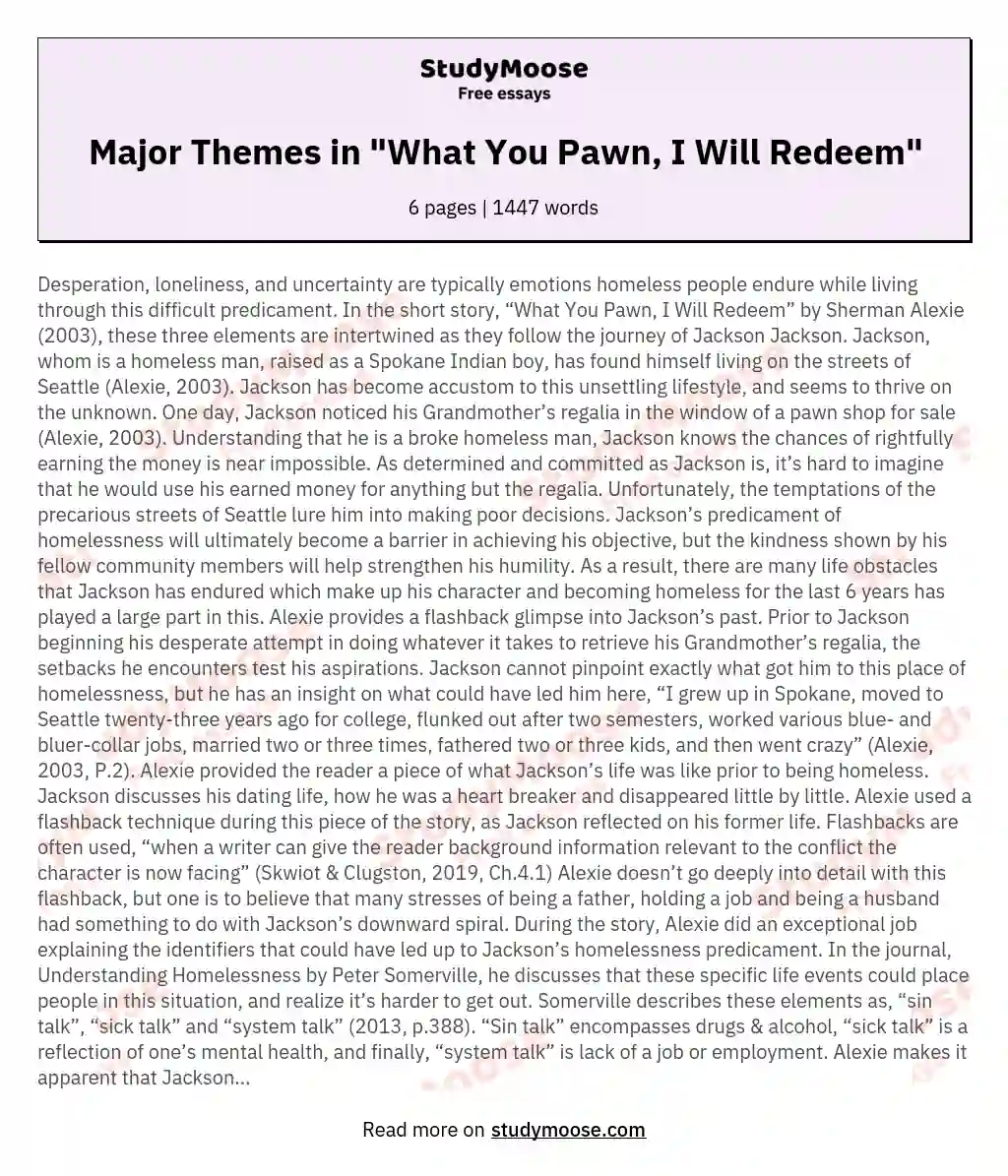 Major Themes in "What You Pawn, I Will Redeem" essay