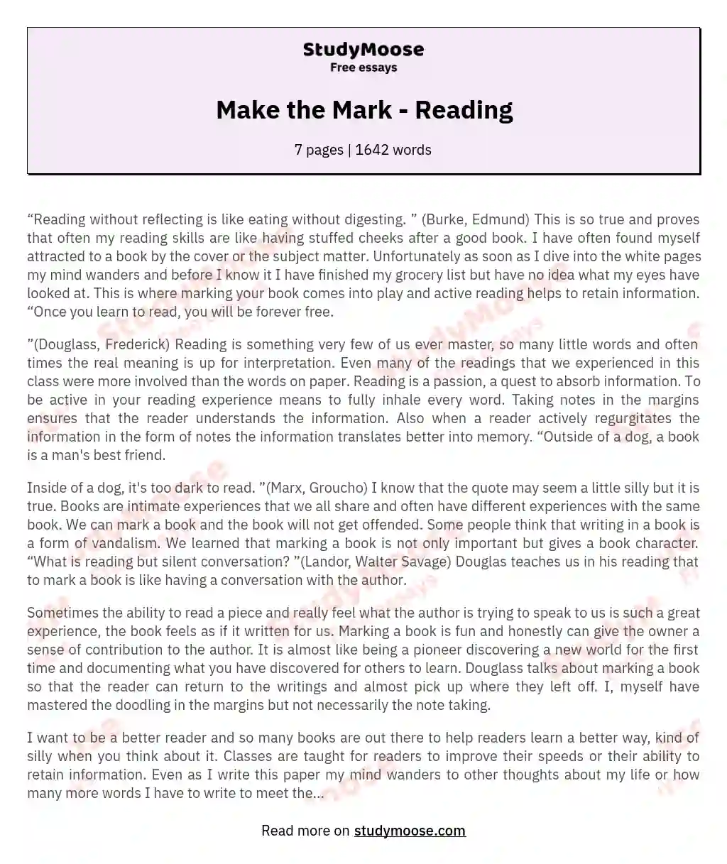 Make the Mark - Reading essay