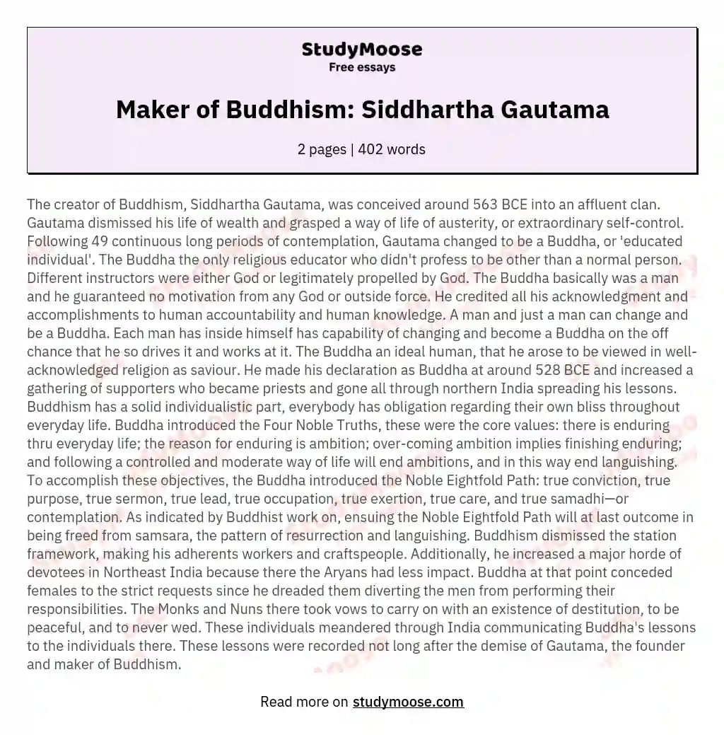 Maker of Buddhism: Siddhartha Gautama essay
