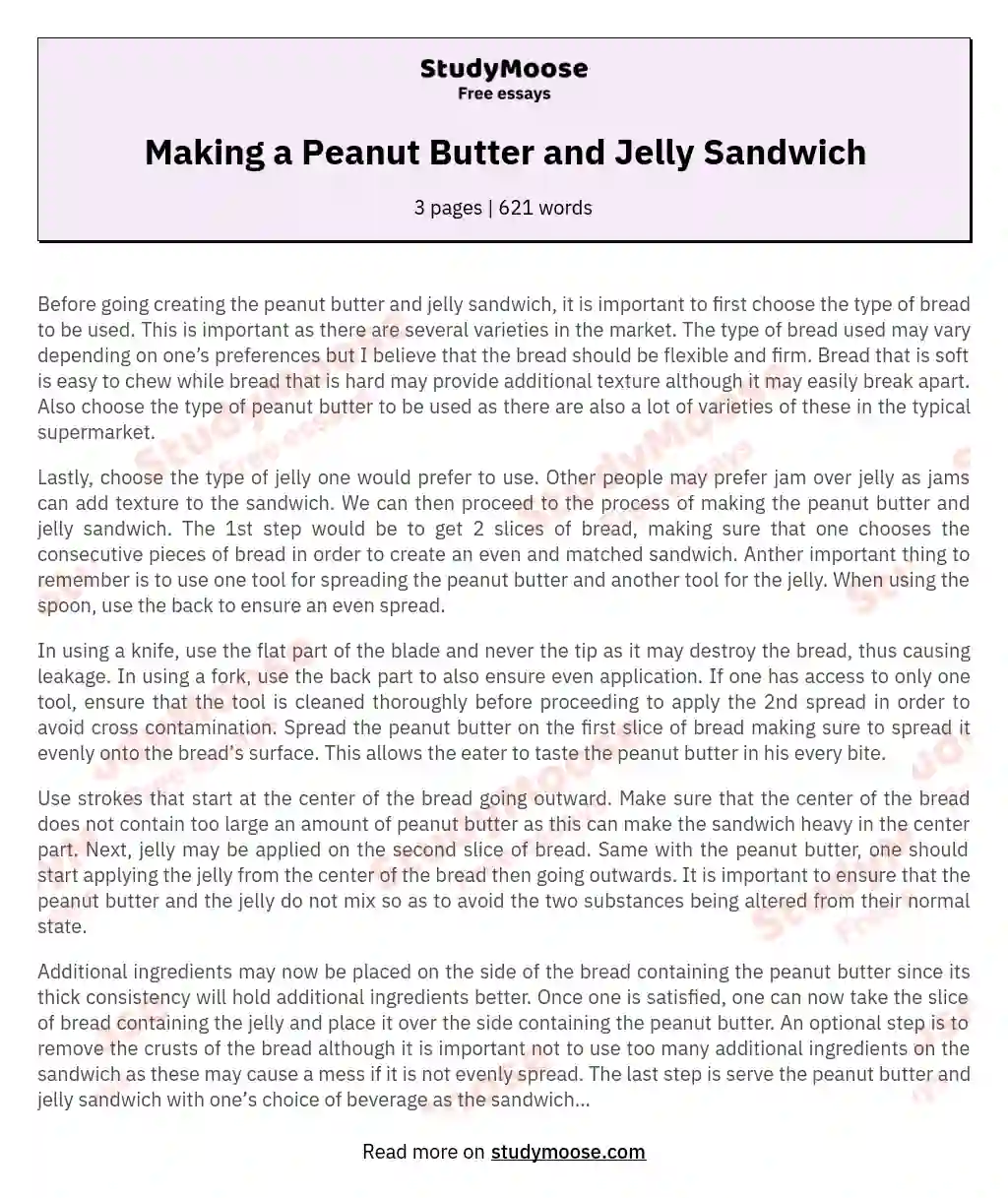 Making a Peanut Butter and Jelly Sandwich essay