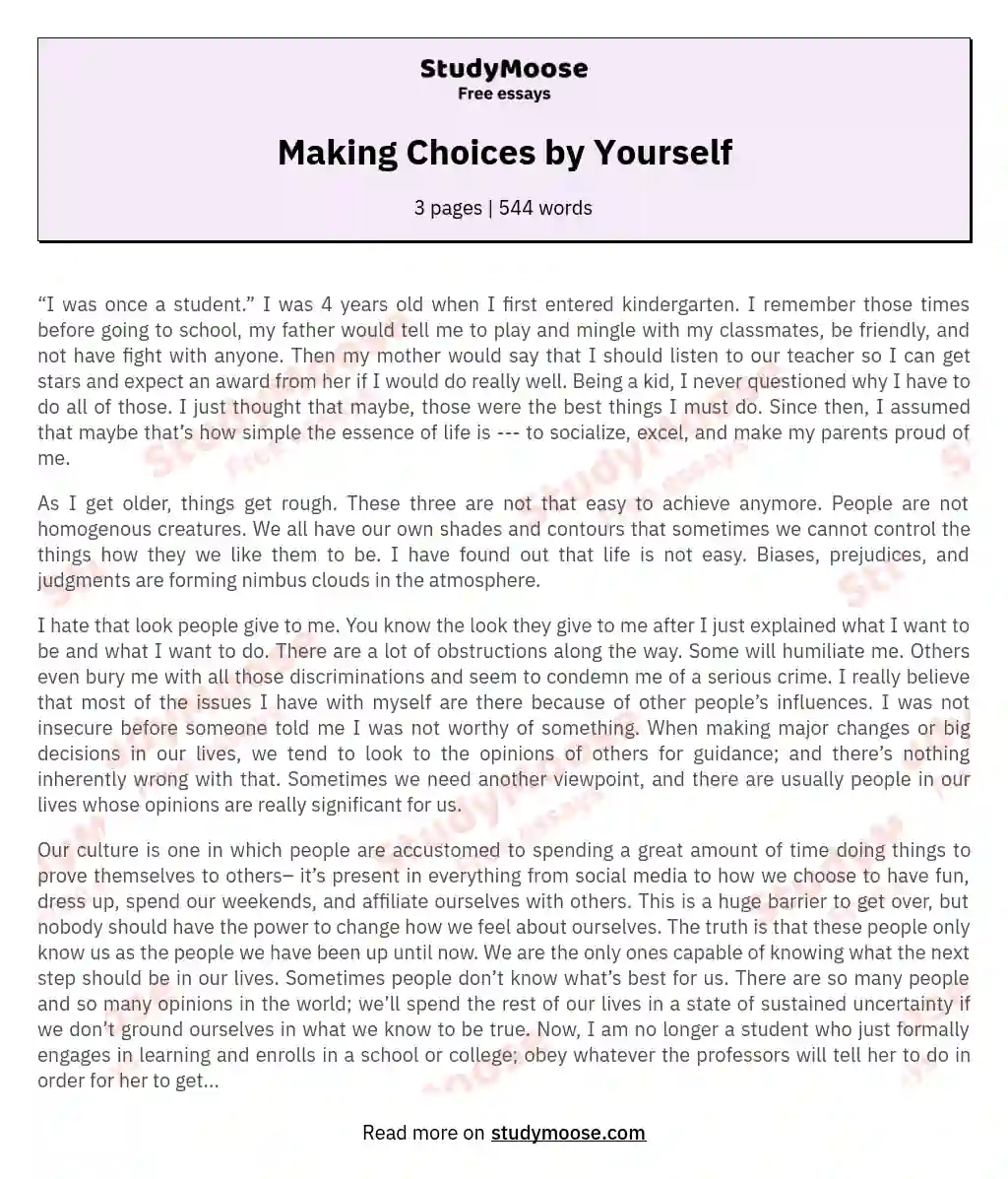 Making Choices by Yourself essay