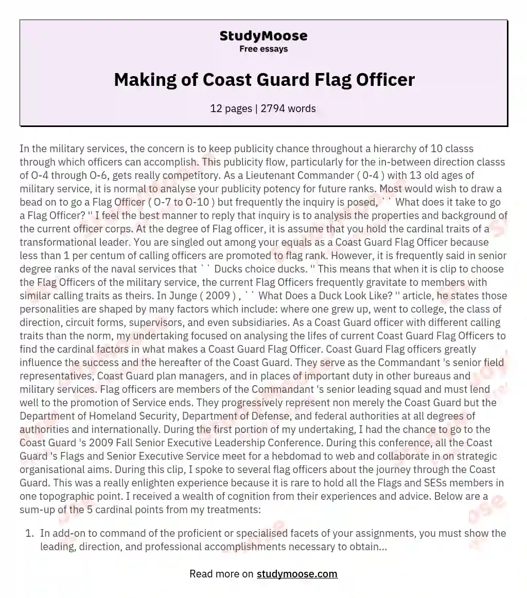 Making of Coast Guard Flag Officer essay