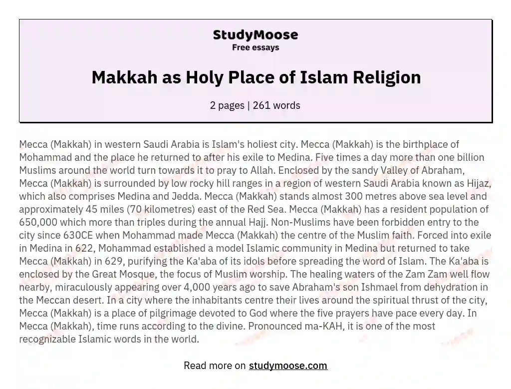 Makkah as Holy Place of Islam Religion essay