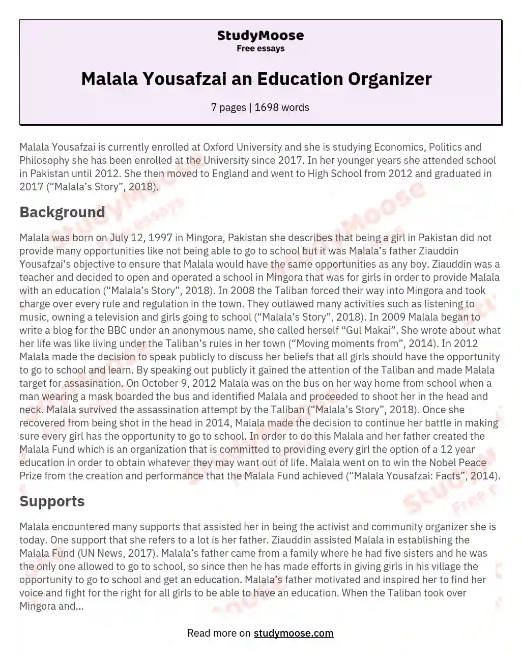 Malala Yousafzai an Education Organizer  