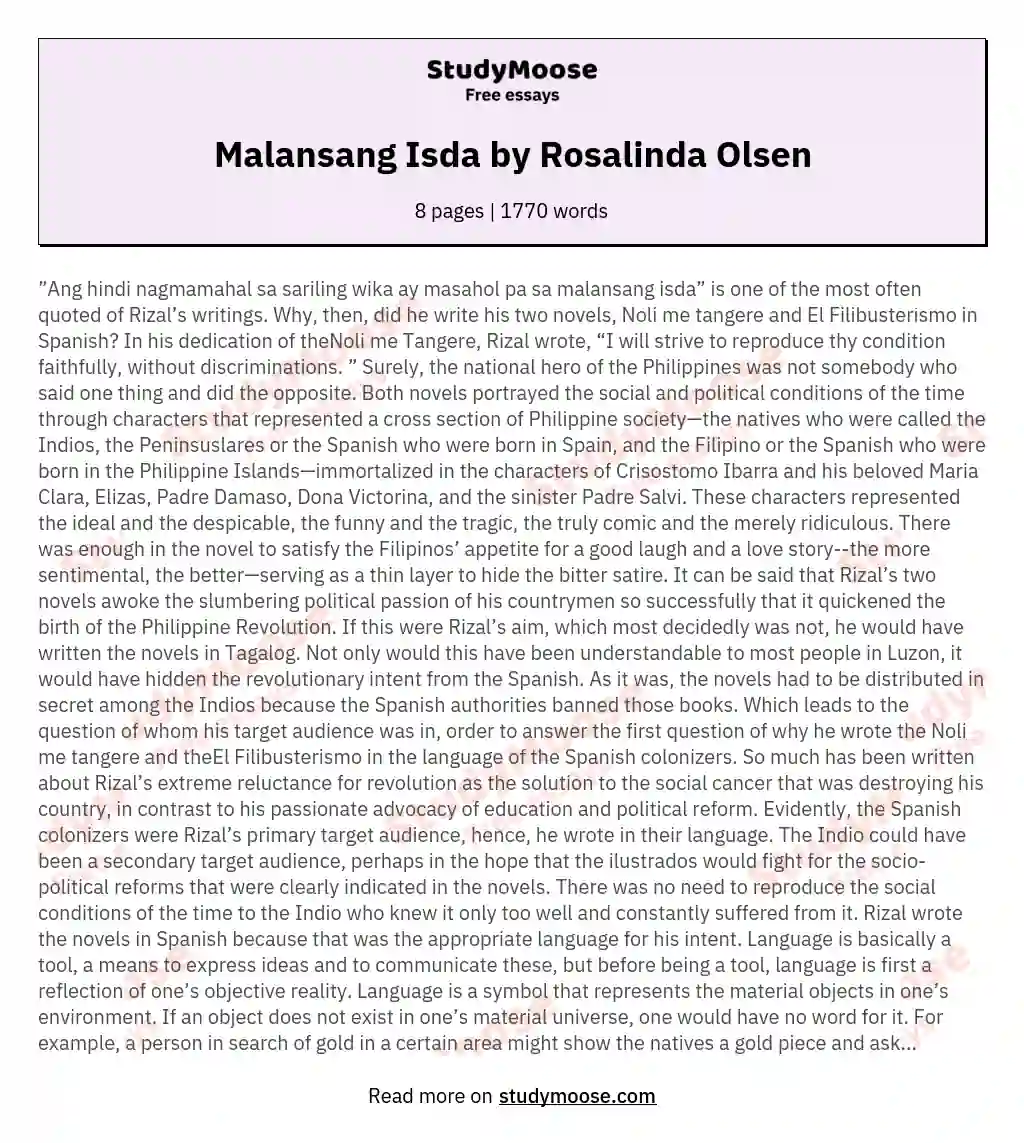 Malansang Isda by Rosalinda Olsen essay