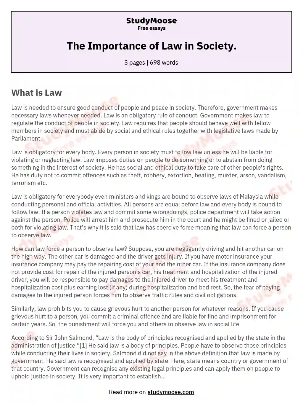 The Importance of Law in Society. essay