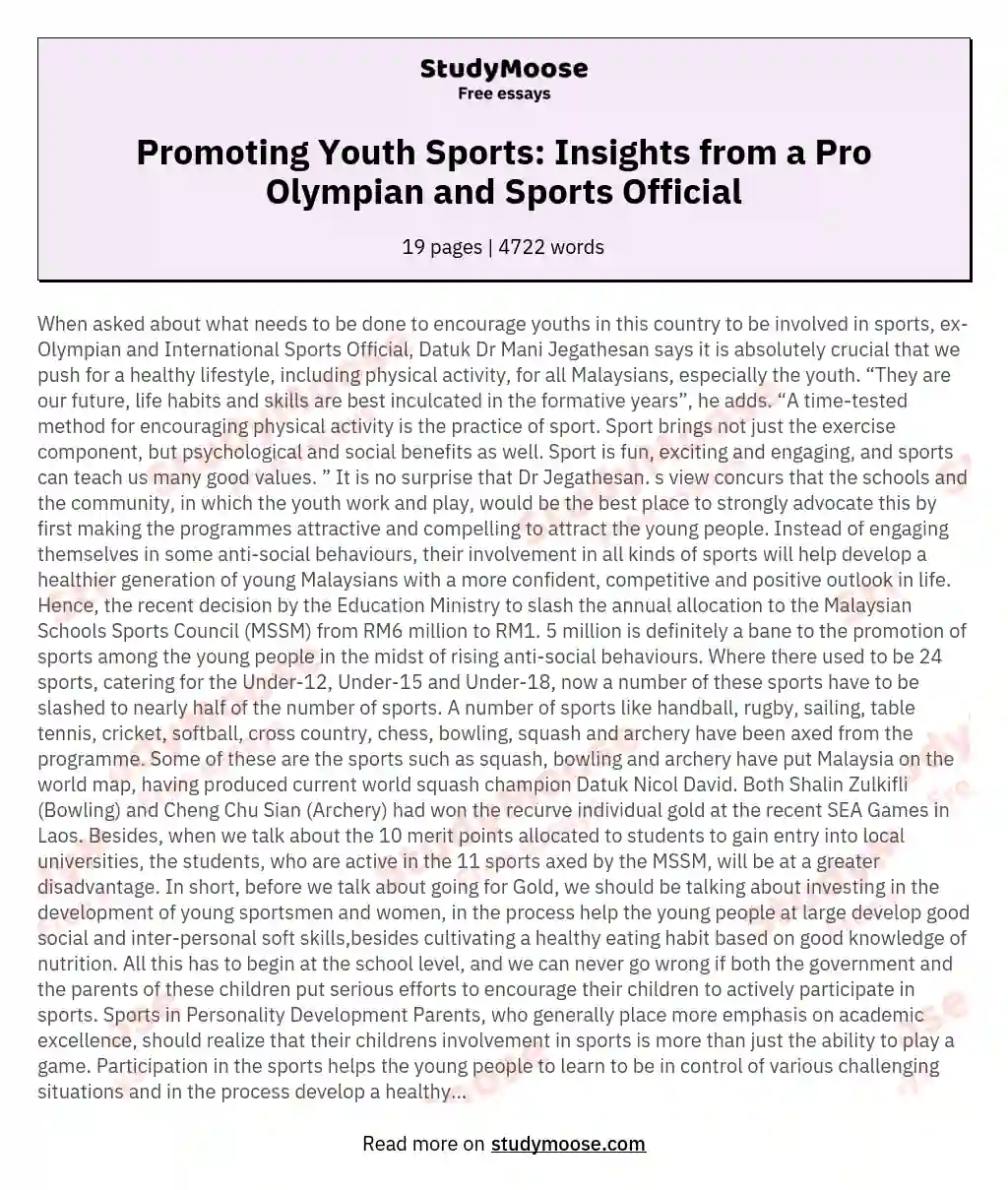 Promoting Youth Sports: Insights from a Pro Olympian and Sports Official essay