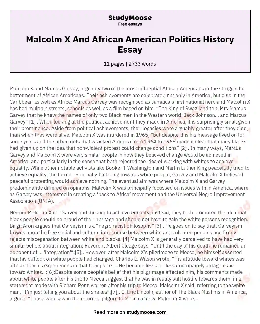 Malcolm X And African American Politics History Essay