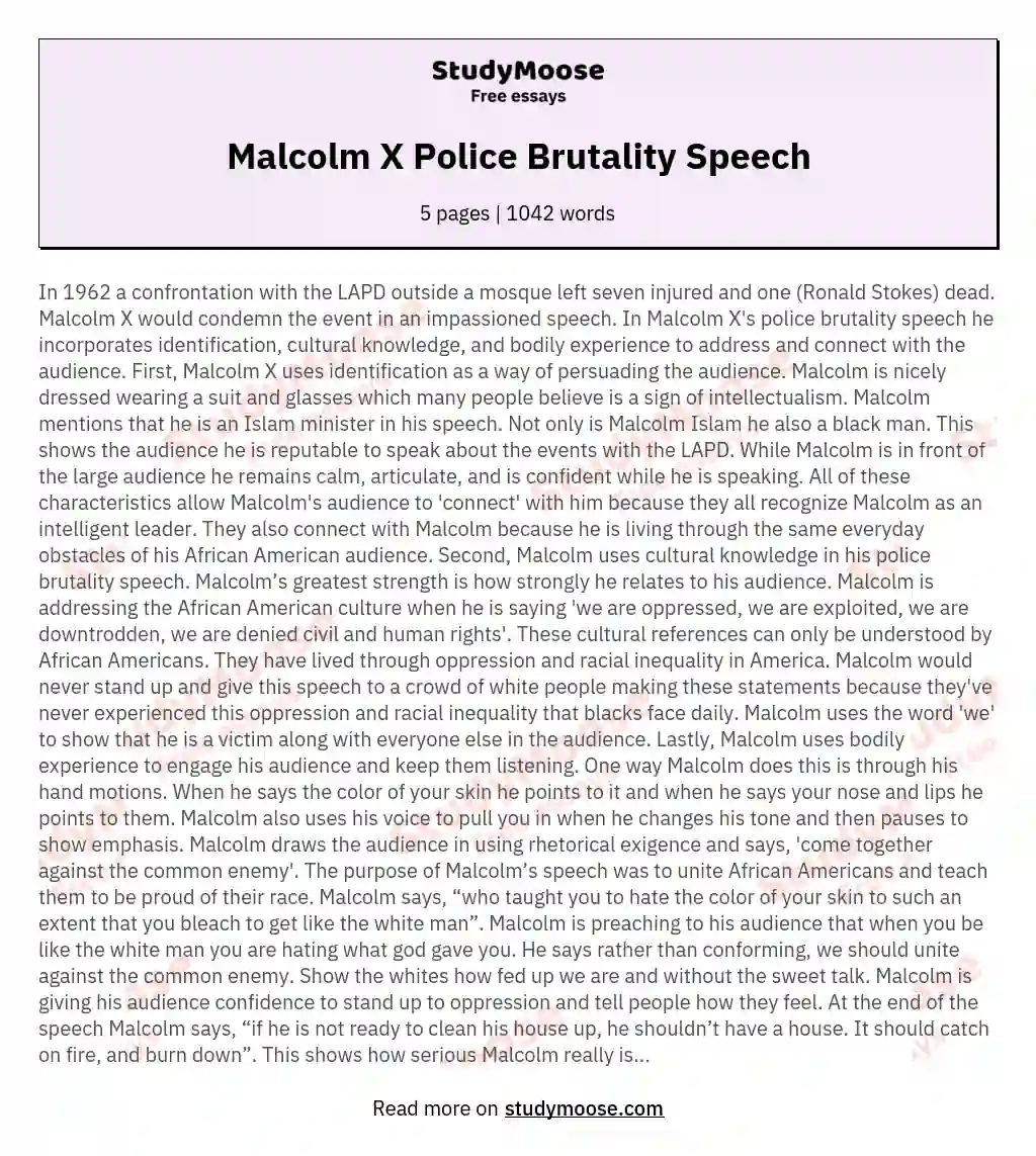 Malcolm X Police Brutality Speech essay