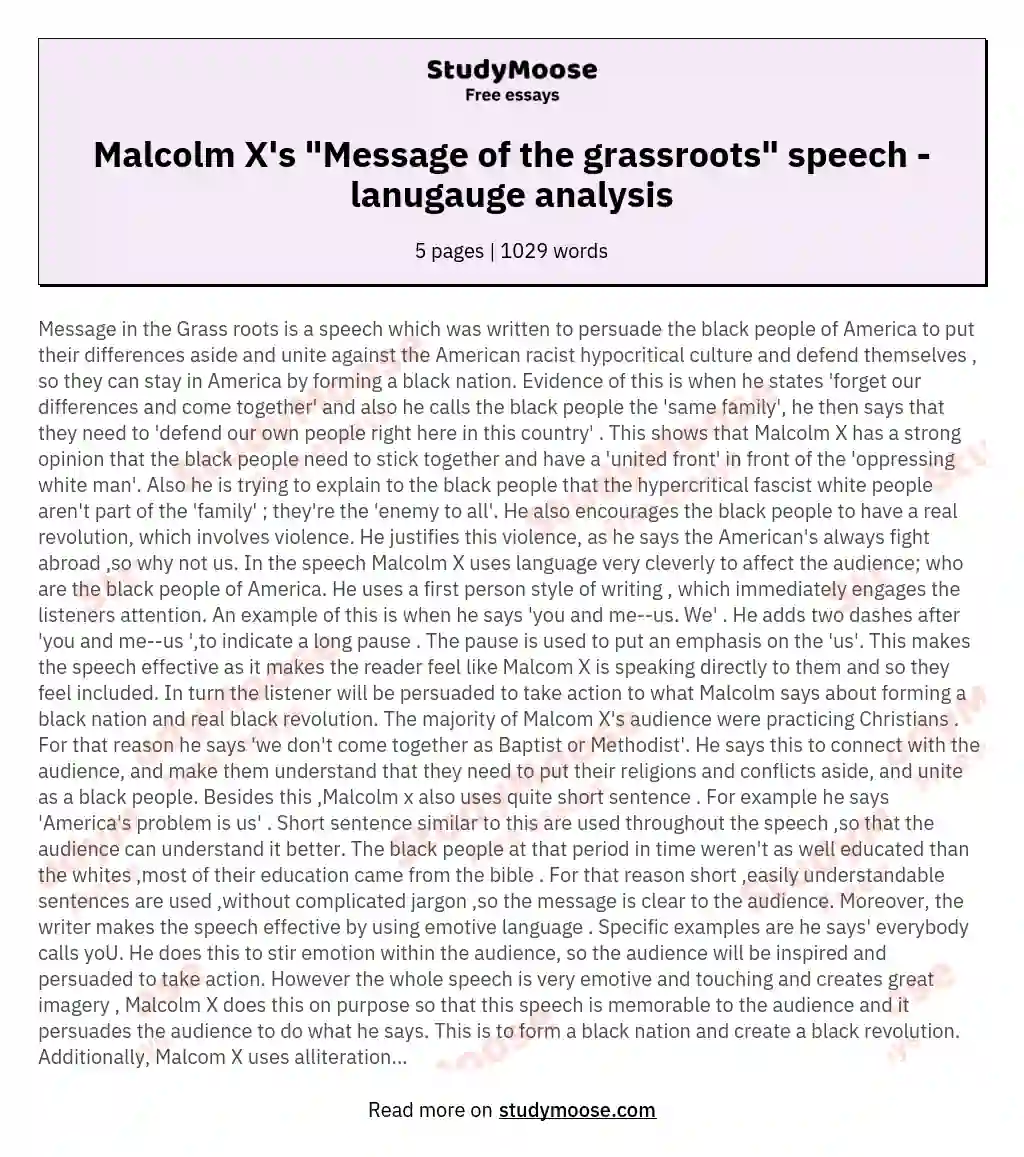 malcolm x speech analysis