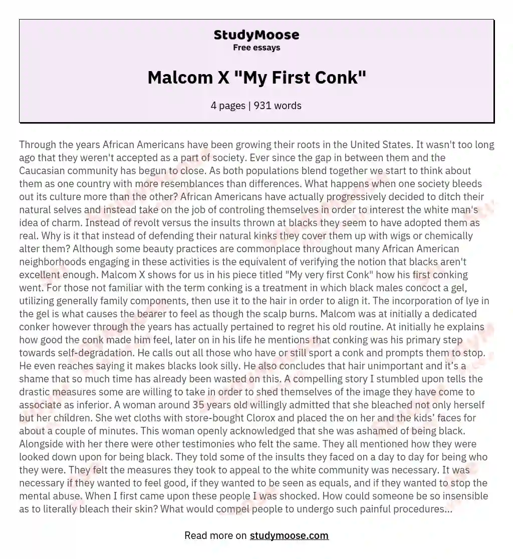 Malcom X "My First Conk" essay