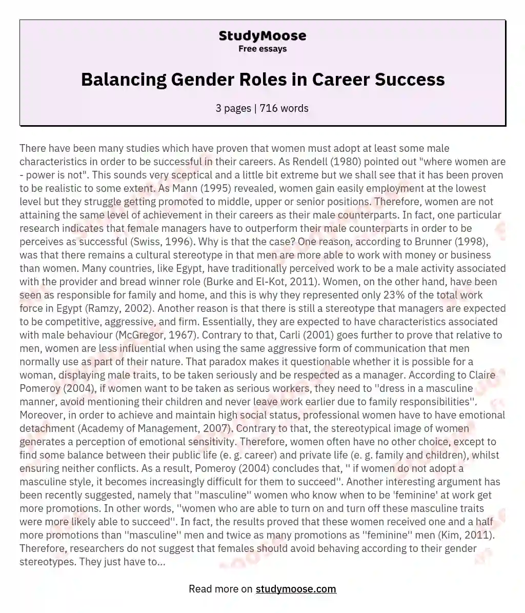 Balancing Gender Roles in Career Success essay