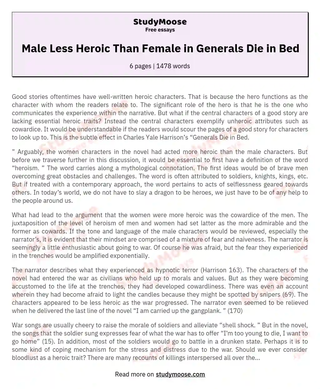 Male Characters as Less Heroic than the Female Characters of “Generals Die in Bed”