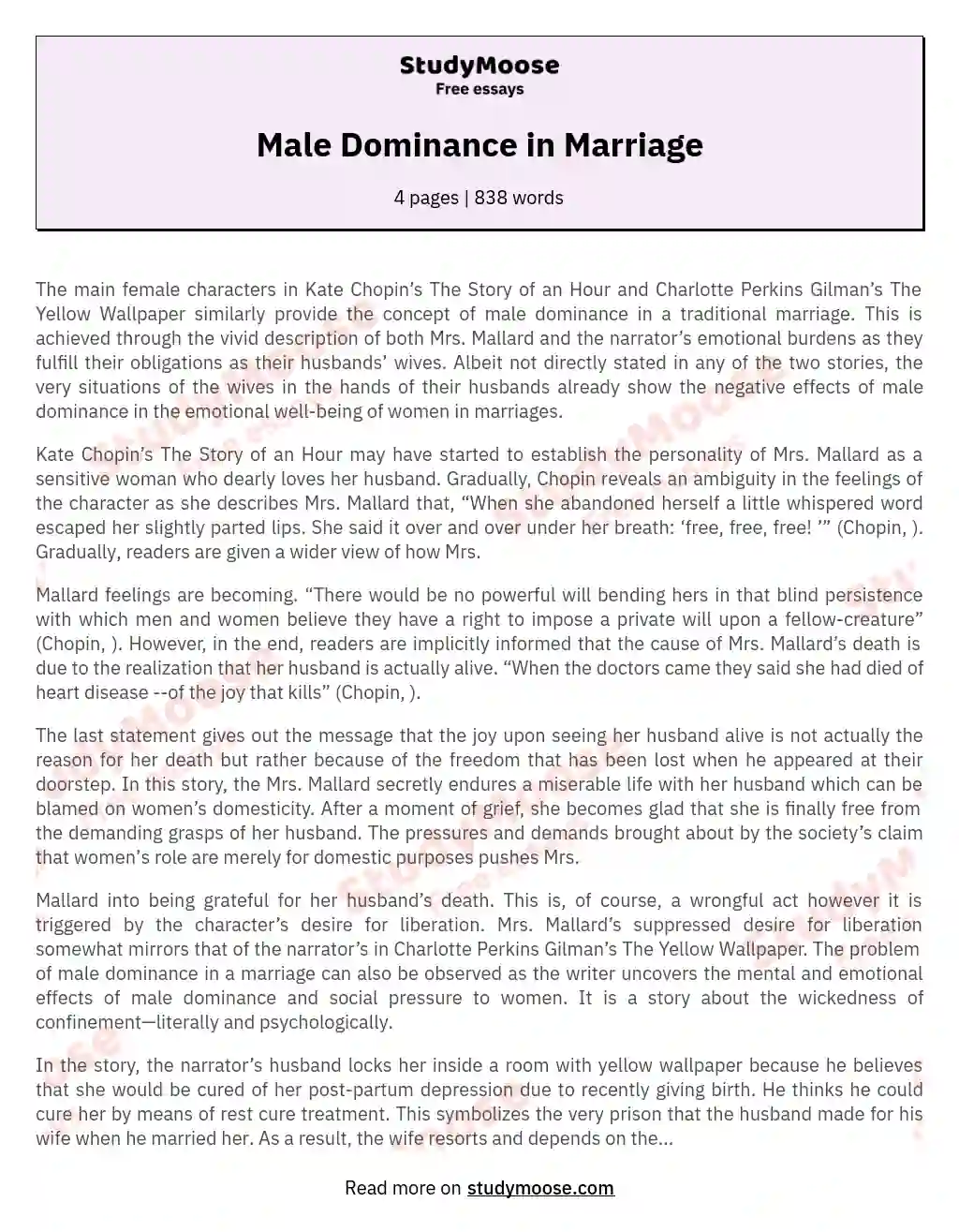 Male Dominance in Marriage essay