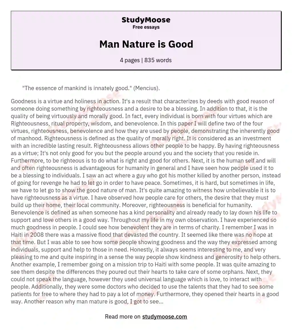 Man Nature is Good essay