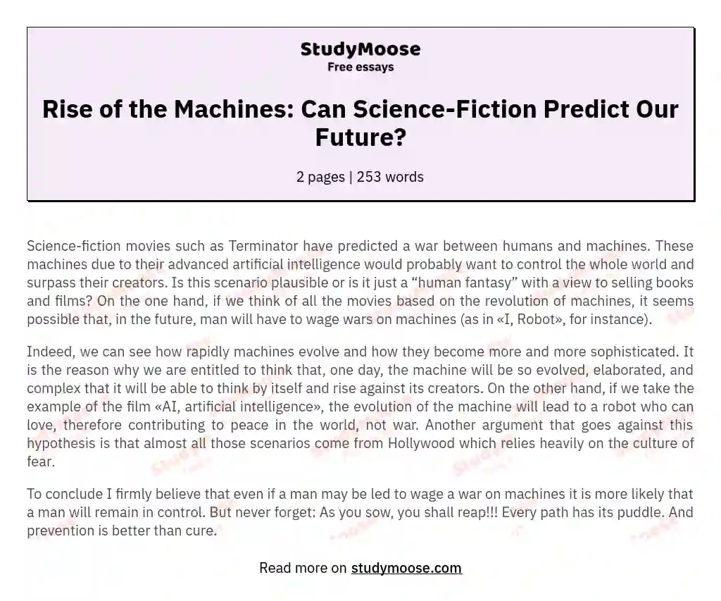 Rise of the Machines: Can Science-Fiction Predict Our Future? essay