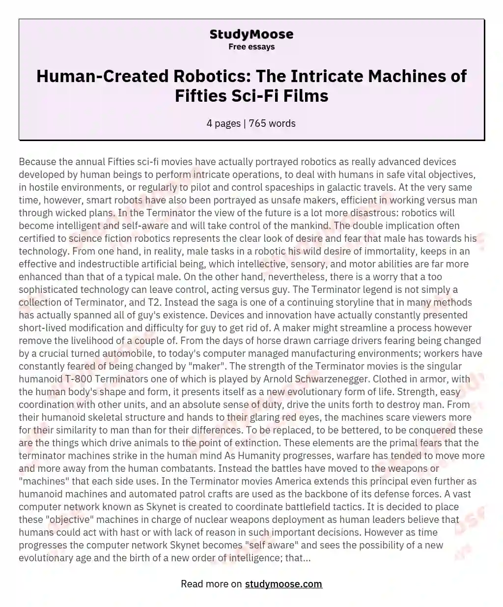 Human-Created Robotics: The Intricate Machines of Fifties Sci-Fi Films essay