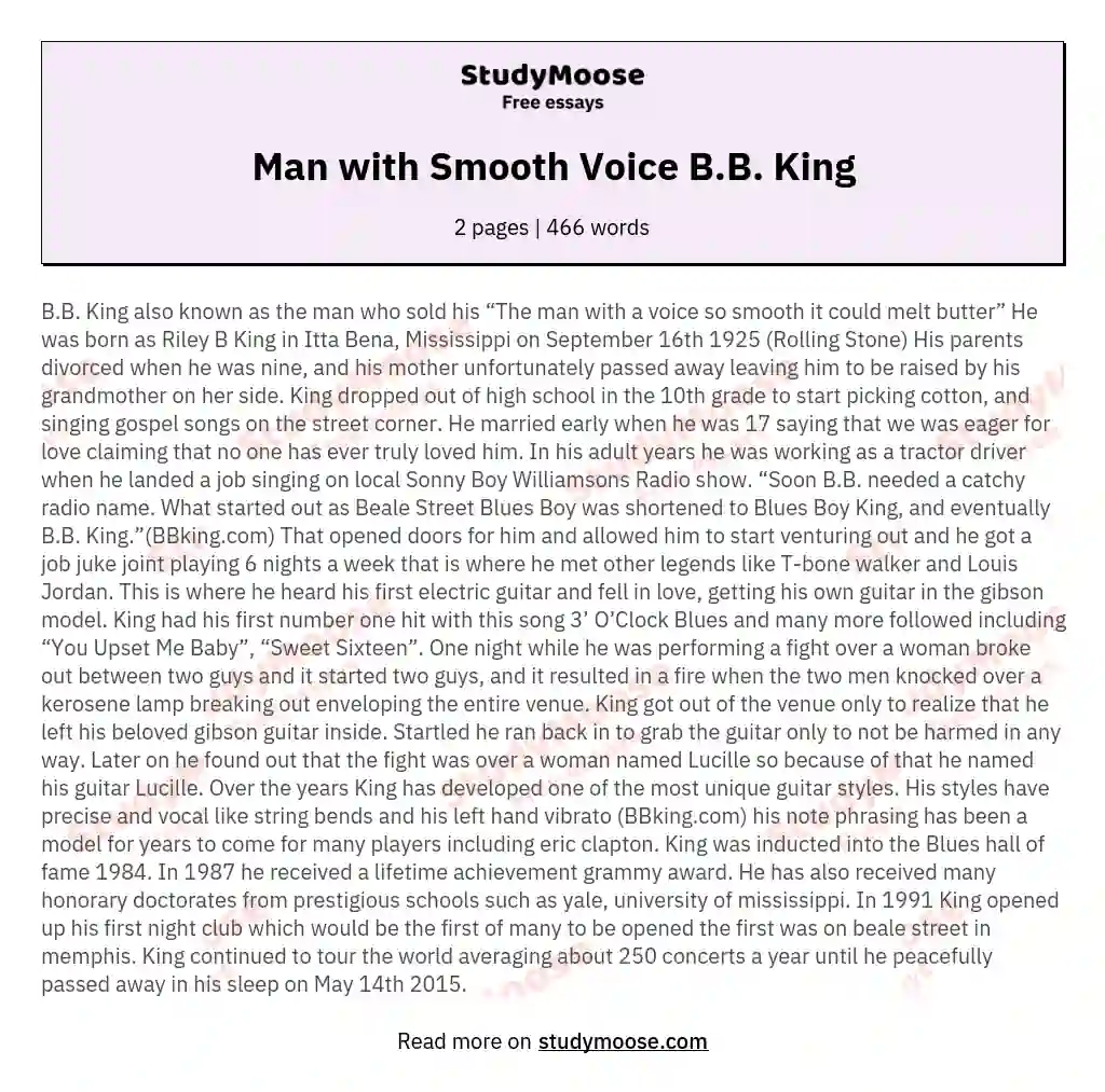 Man with Smooth Voice B.B. King essay