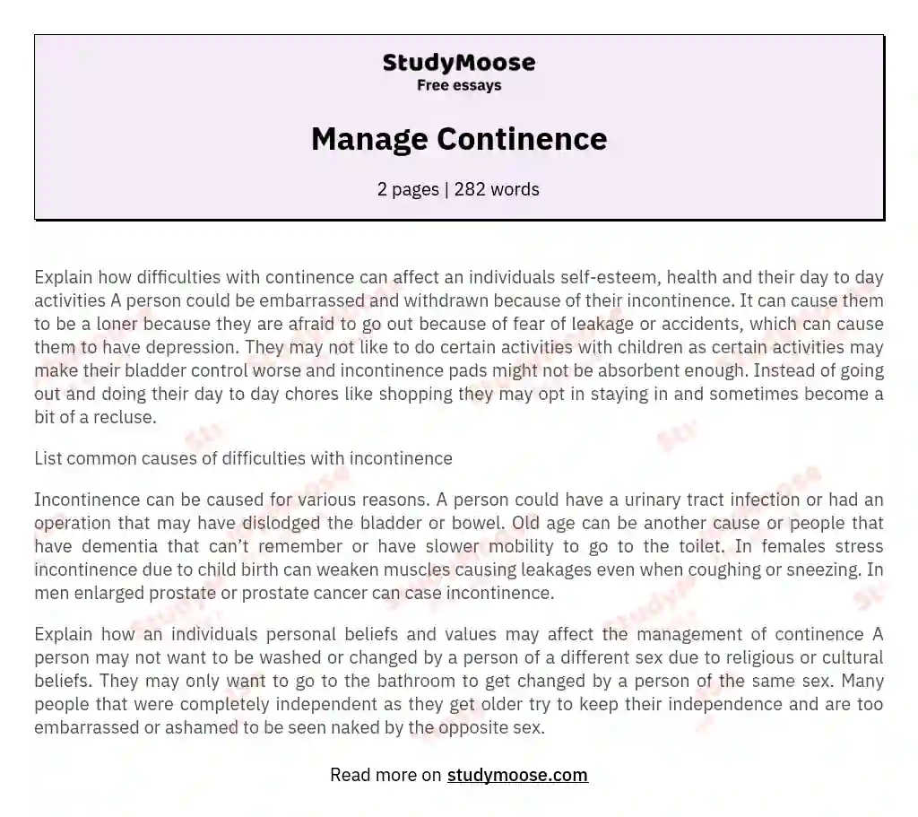 Manage Continence essay