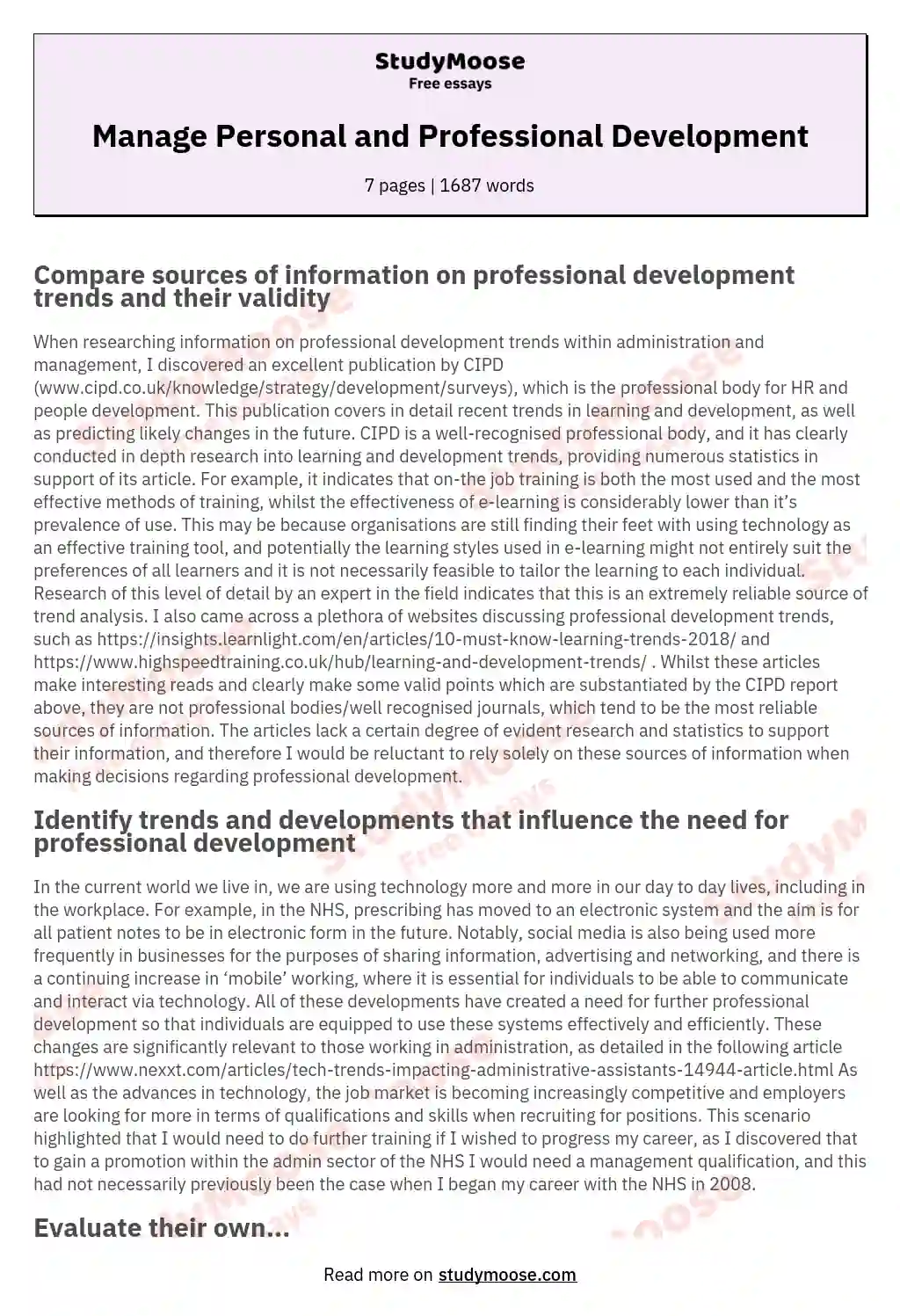 professional development essay pdf