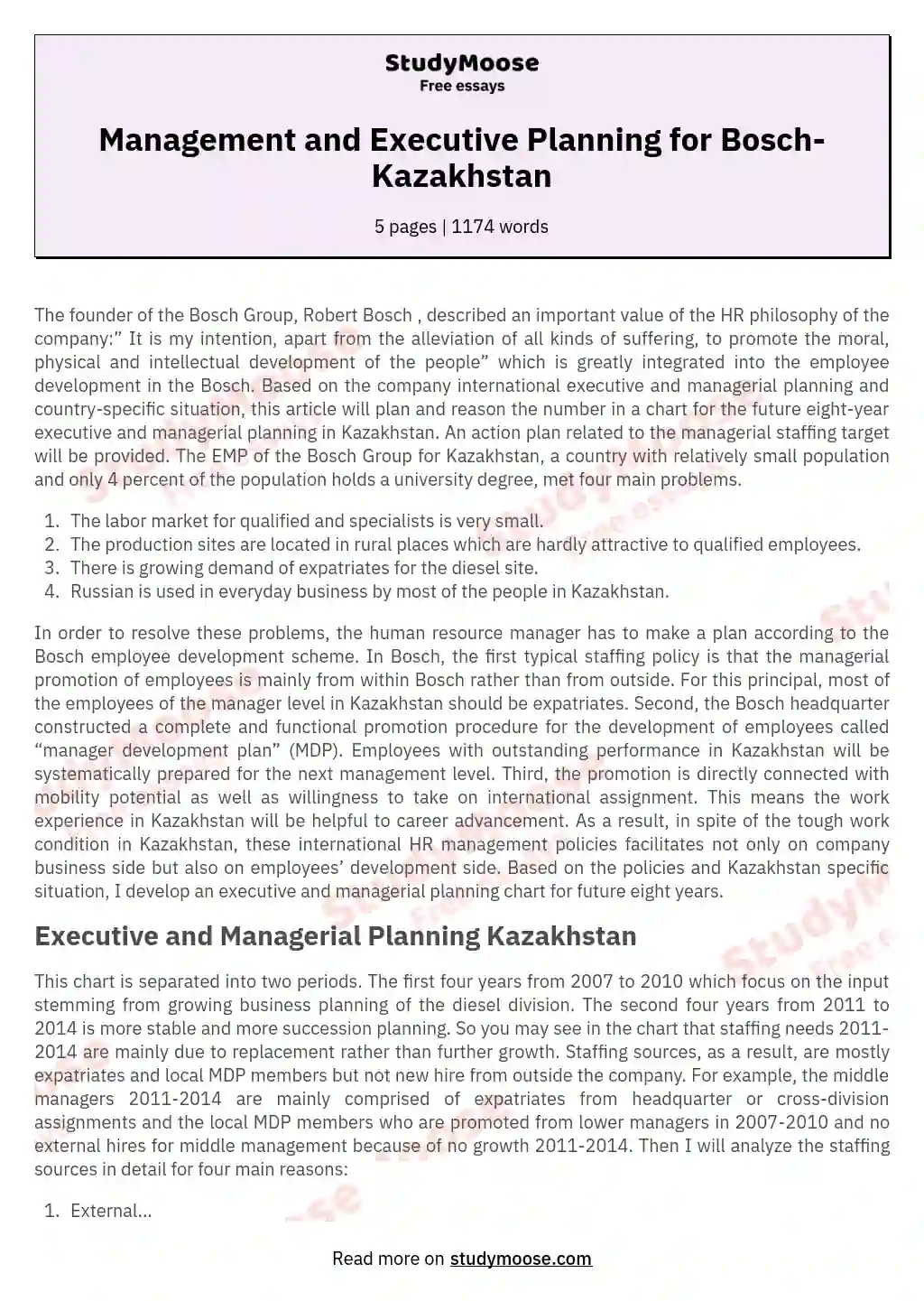 Management and Executive Planning for Bosch-Kazakhstan essay