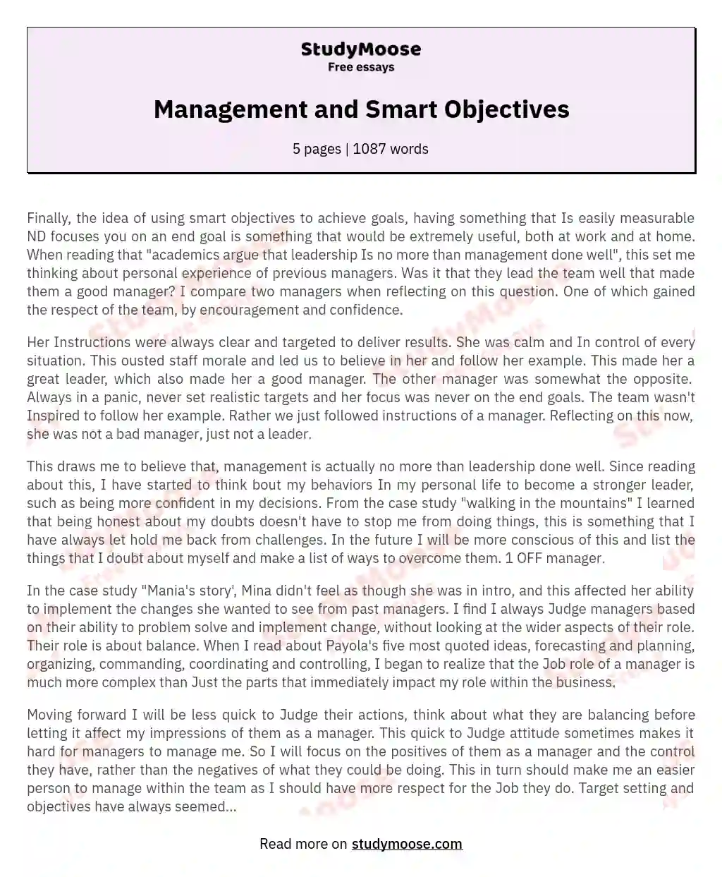 Management and Smart Objectives essay
