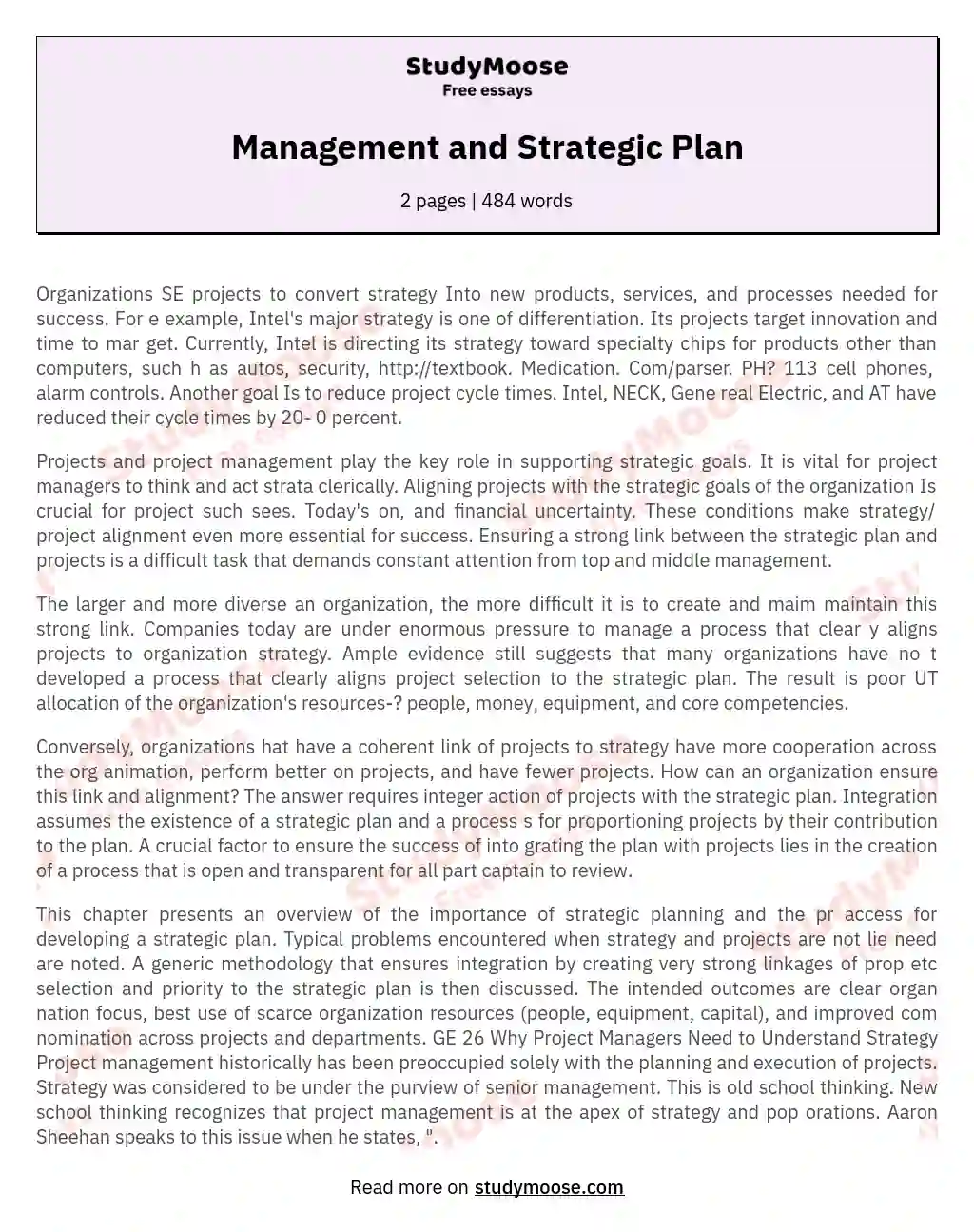 Management and Strategic Plan
