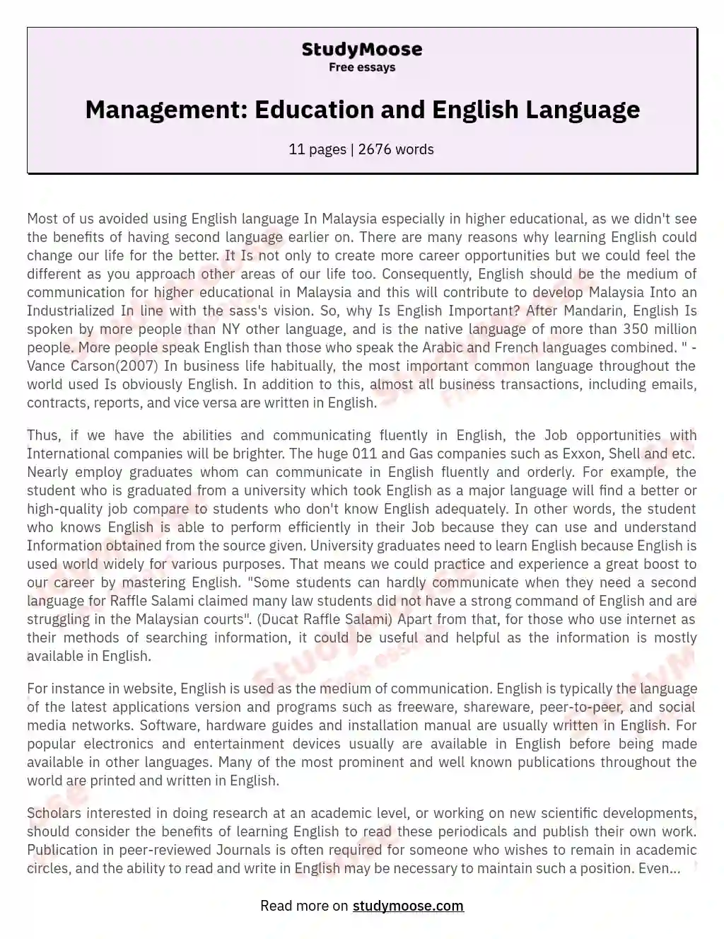 Management: Education and English Language essay