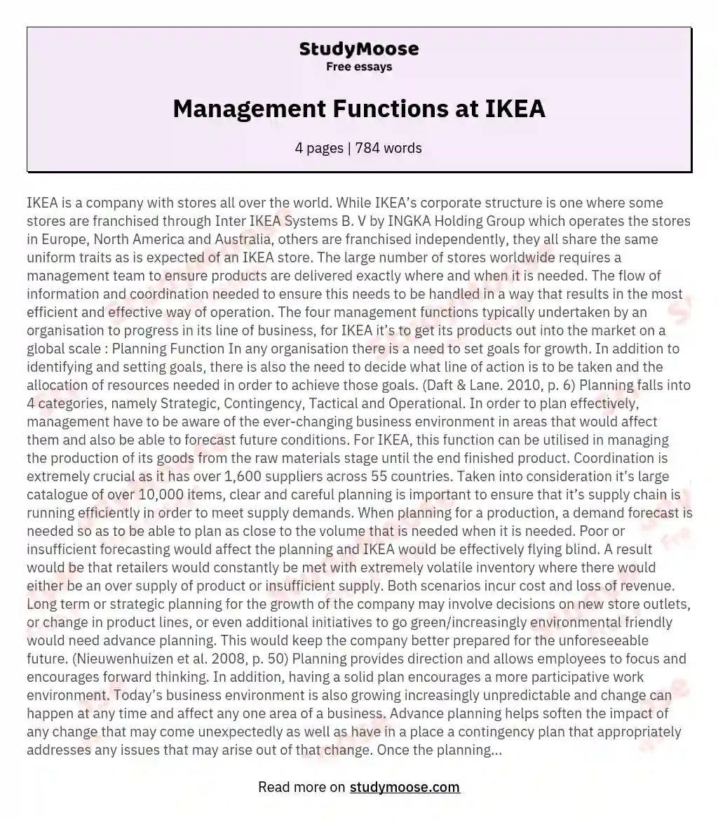 Management Functions at IKEA essay
