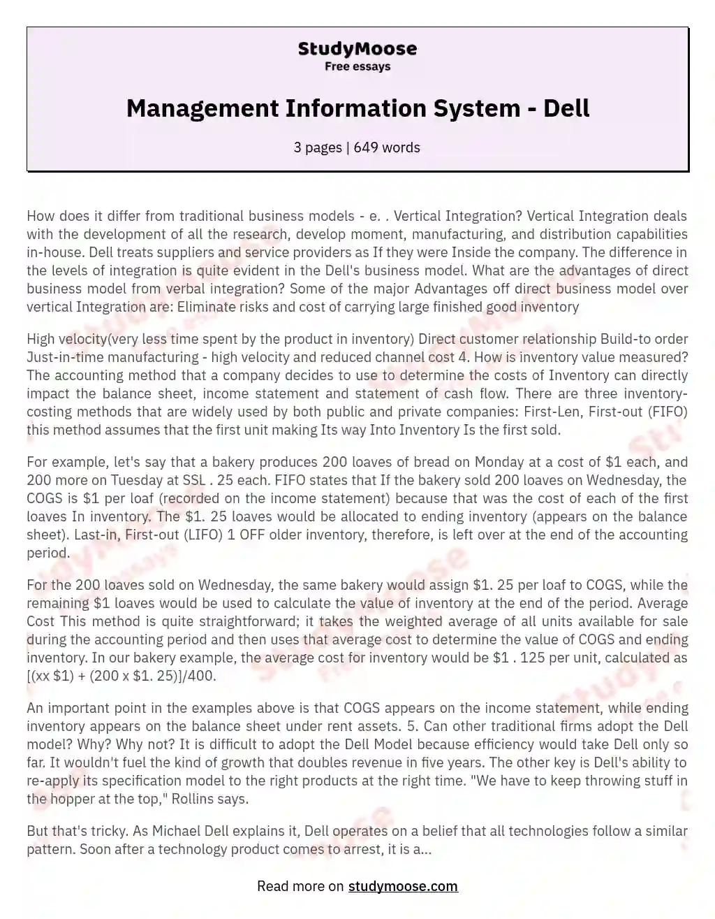 Management Information System - Dell essay