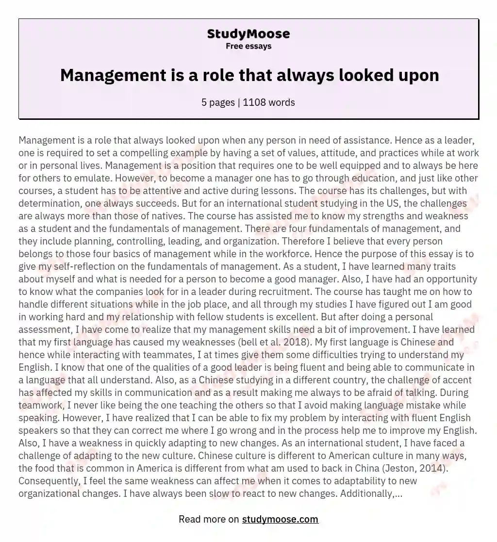 Management is a role that always looked upon