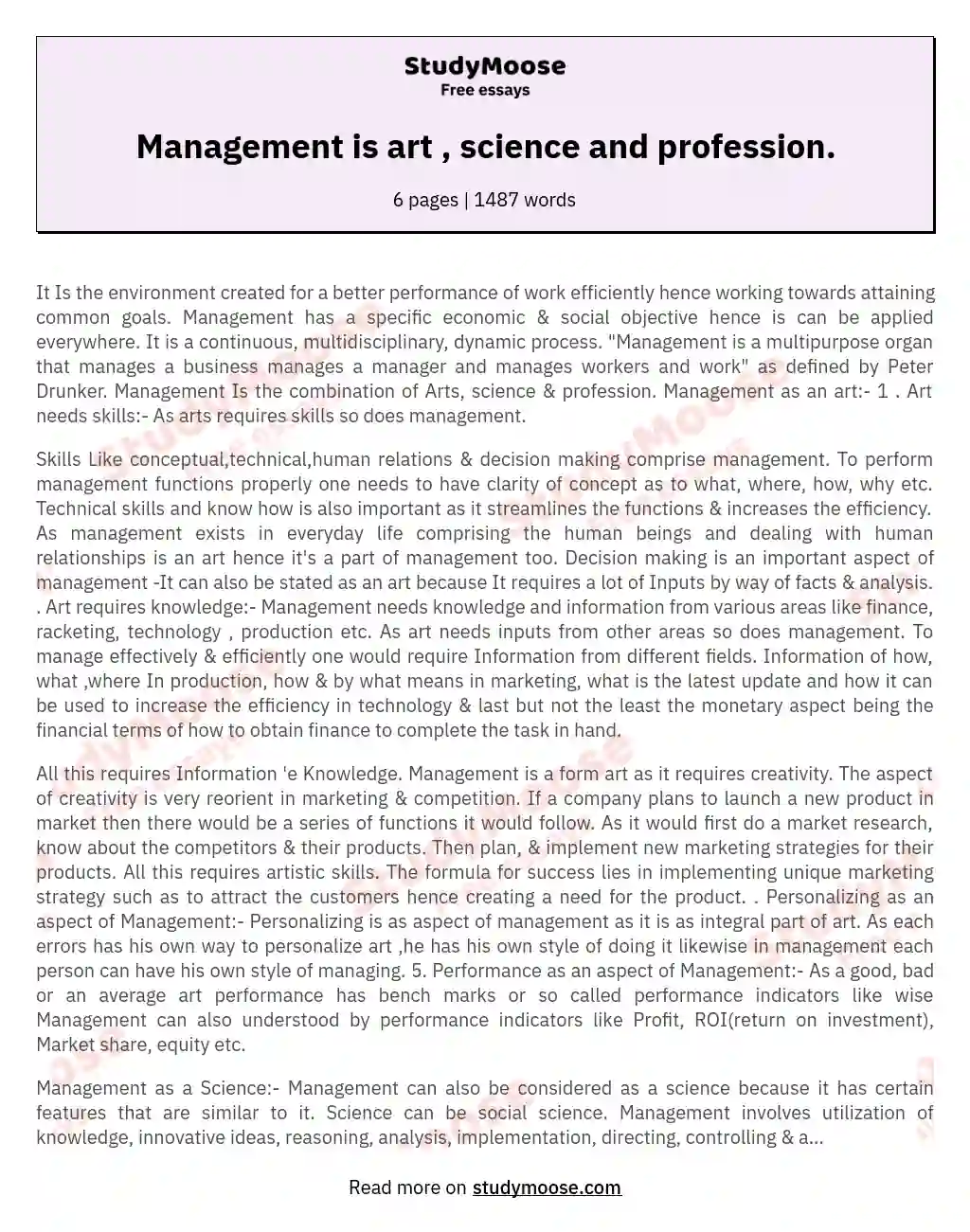 Management is art , science and profession. essay