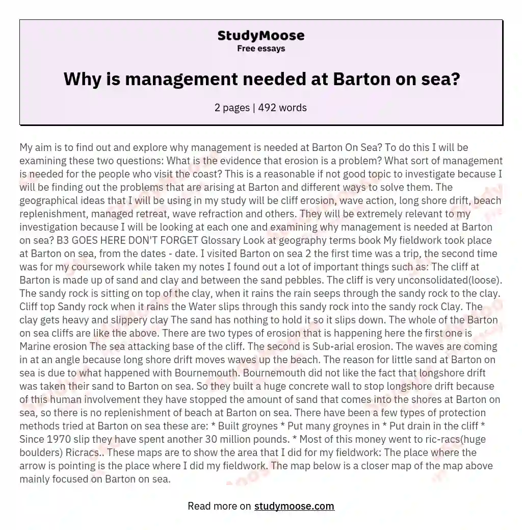 Why is management needed at Barton on sea? essay