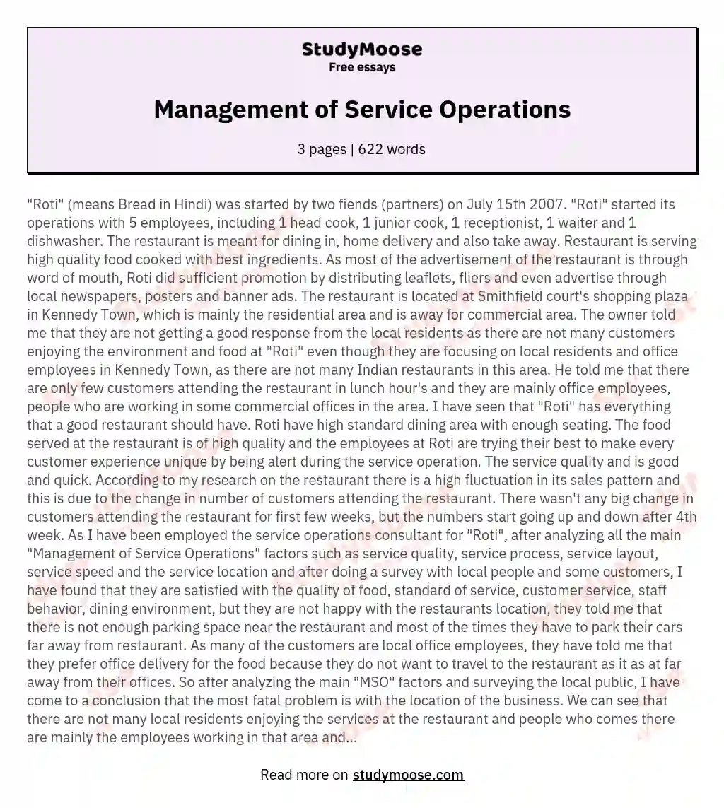 Management of Service Operations essay
