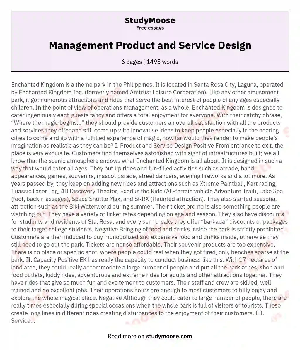Management Product and Service Design essay