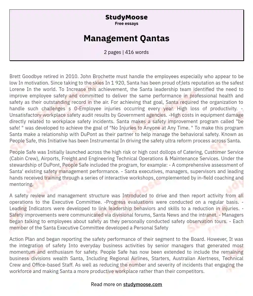 Management Qantas essay