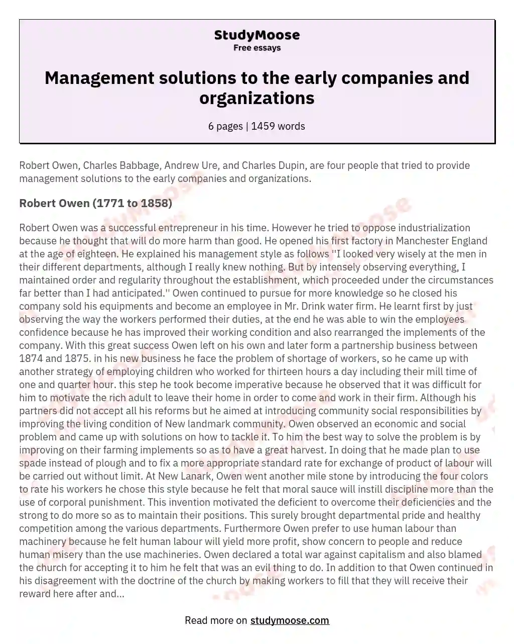 Management solutions to the early companies and organizations essay