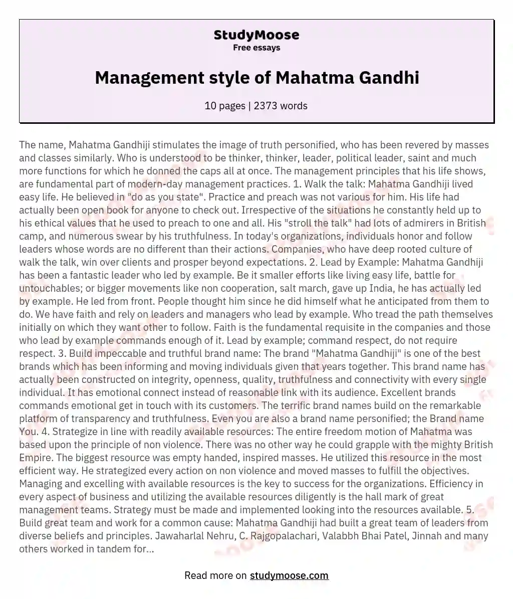 Management style of Mahatma Gandhi essay