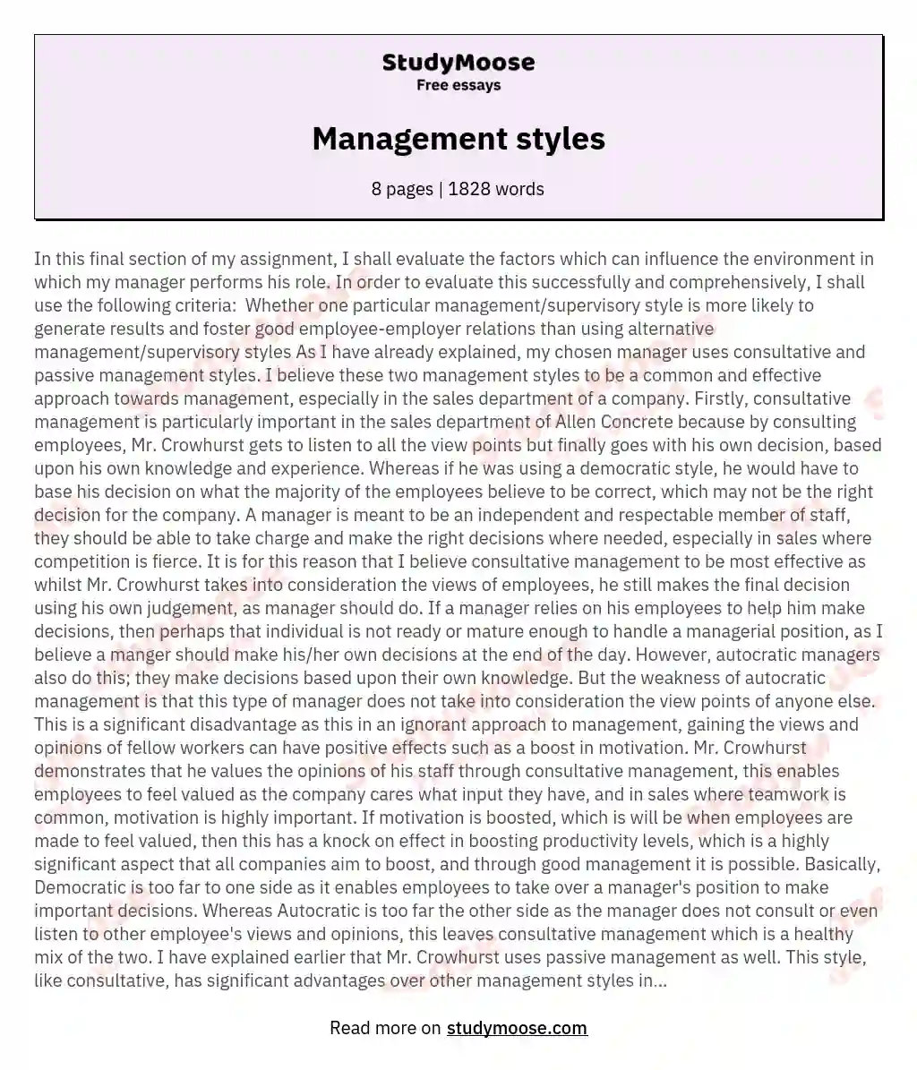 Management styles essay