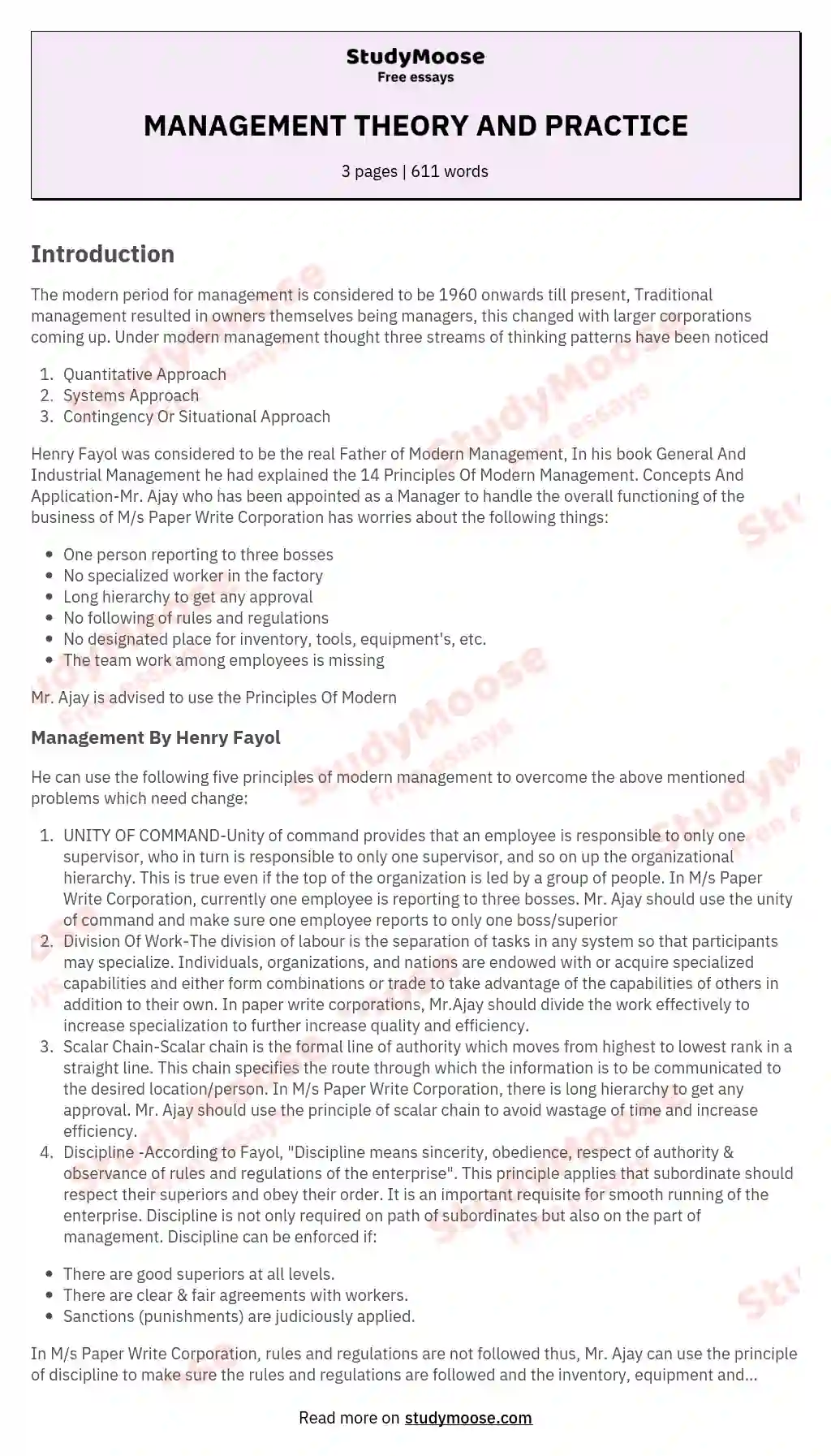 MANAGEMENT THEORY AND PRACTICE essay