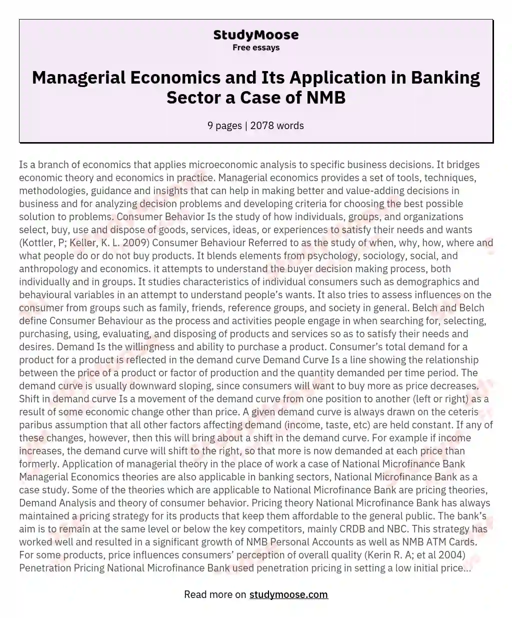 Managerial Economics and Its Application in Banking Sector a Case of NMB essay