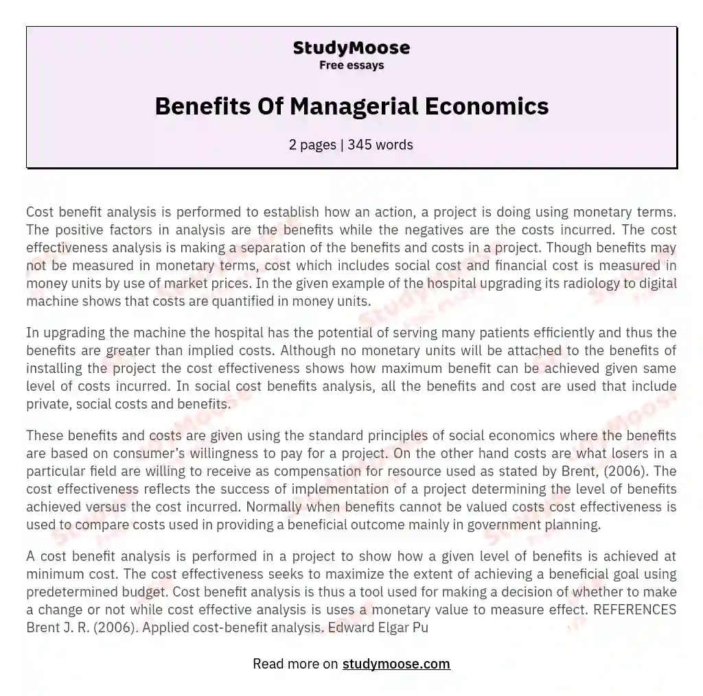 Benefits Of Managerial Economics essay